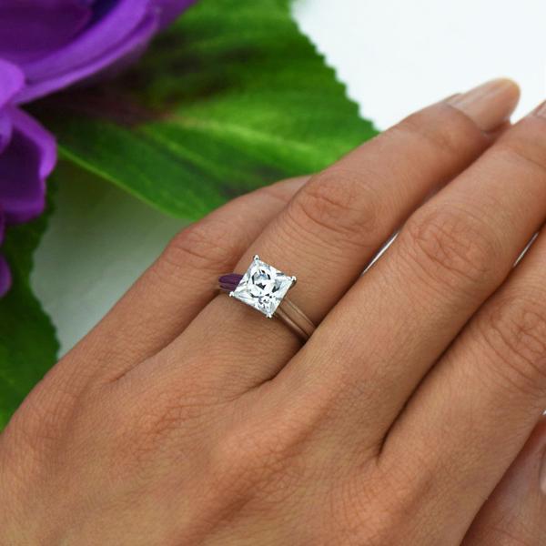 2 Carat Princess Cut Wide Solitaire Engagement Ring in White Gold Over Sterling Silver