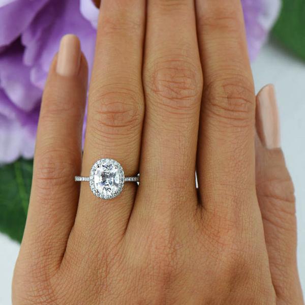 2.5 Carat Oval Cut Halo Engagement Ring in White Gold Over Sterling Silver