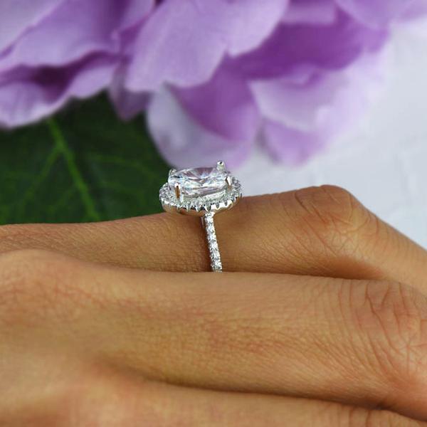 2.5 Carat Oval Cut Halo Engagement Ring in White Gold Over Sterling Silver