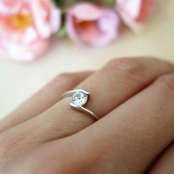 0.5 Carat Round Cut Swirl Promise Engagement Ring in White Gold Over Sterling Silver