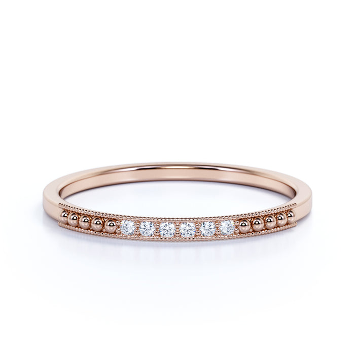 6 Stone Classic Stackable Wedding Band with Round Diamonds in Rose Gold