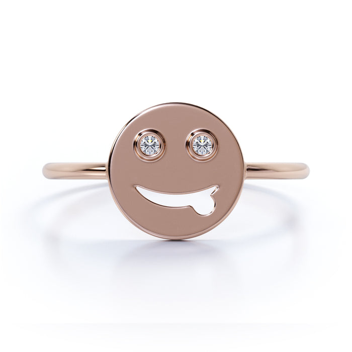 Emoji Stacking Ring with Round Shape Diamonds in Rose Gold