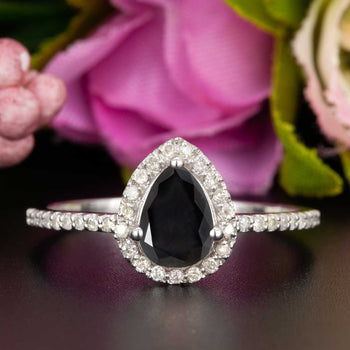 1.25 Carat Pear Cut Black Diamond and Diamond Engagement Ring in White Gold for Modern Brides