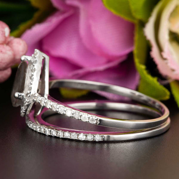 1.50 Carat Pear Cut Black Diamond and Diamond Wedding Ring Set in 9k White Gold for Modern Brides