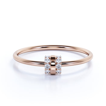 Minimalist Stacking Ring with Round Shape Diamonds in Rose Gold