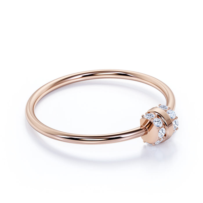 Minimalist Stacking Ring with Round Shape Diamonds in Rose Gold