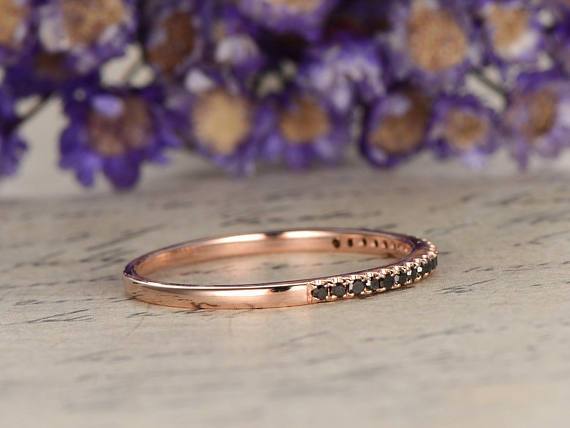 .25 Carat Round Cut Black Diamond Wedding Ring Band in Rose Gold