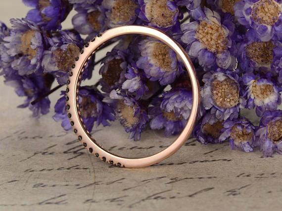 .25 Carat Round Cut Black Diamond Wedding Ring Band in Rose Gold