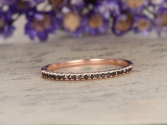 .25 Carat Round Cut Black Diamond Wedding Ring Band in Rose Gold