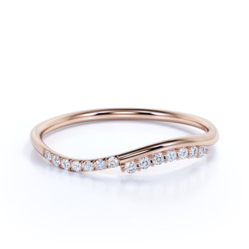 Curved Stacking Wedding Band Ring with Round Shaped Diamonds in Rose Gold