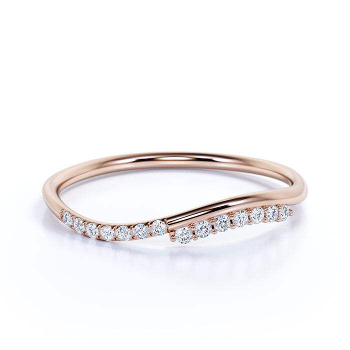 Curved Stacking Wedding Band Ring with Round Shaped Diamonds in Rose Gold