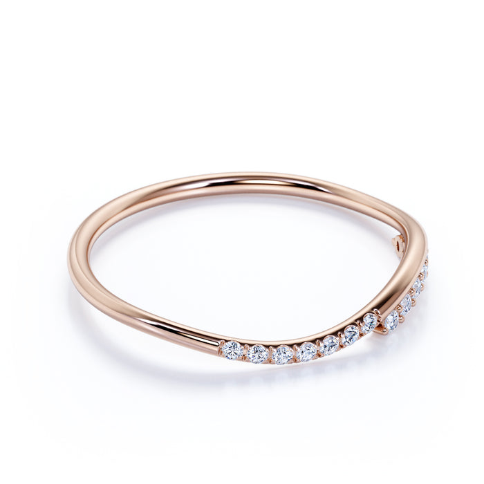 Curved Stacking Wedding Band Ring with Round Shaped Diamonds in Rose Gold