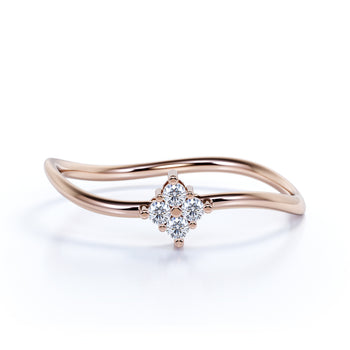 4 stone Curved Stacking Ring with Round Cut Diamonds in Rose Gold