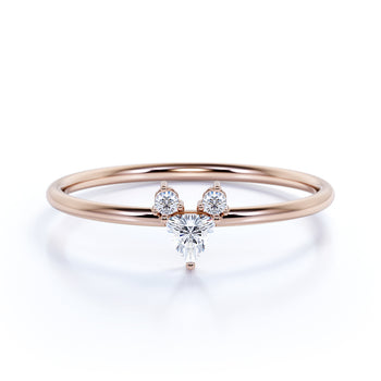 Mouse Shaped Diamond Trilogy Stacking Ring in Rose Gold