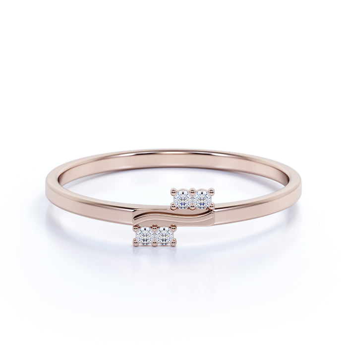 4 Stone Minimalist Dainty Wedding Ring Band with Round Diamonds in Rose Gold