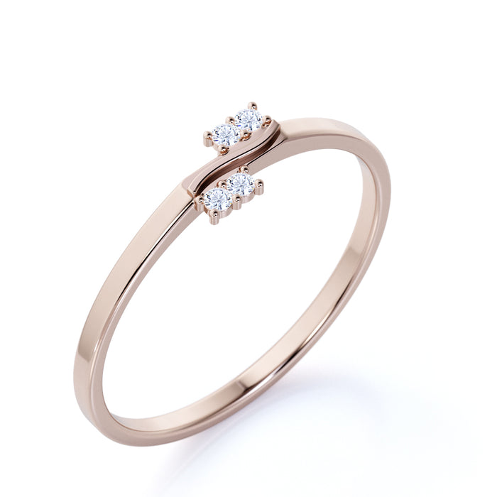 4 Stone Square Shape Diamond Stacking Wedding Ring Band in Rose Gold