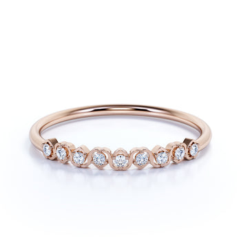 Semi Eternity Infinty Heart Shape Wedding Ring Band with Round Shape Diamonds Stackable Ring in rose Gold