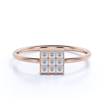 Unique 9 Stone Mini Stacking Wedding Ring Band with Square Shape Diamonds in Rose Gold