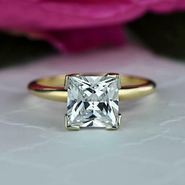 3 Carat Princess Cut Solitaire Engagement Ring in Yellow Gold over Sterling Silver