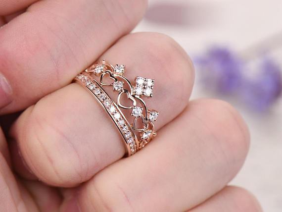 Crown design .50 Carat Round cut Diamond Wedding Ring Band in Rose Gold