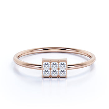 Unique 6 Stone Mini Stacking Wedding Ring Band with Square Shape Diamonds in Rose Gold