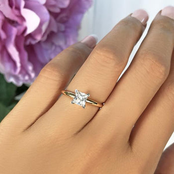 1 Carat Princess Cut Solitaire Engagement Ring in Yellow Gold over Sterling Silver