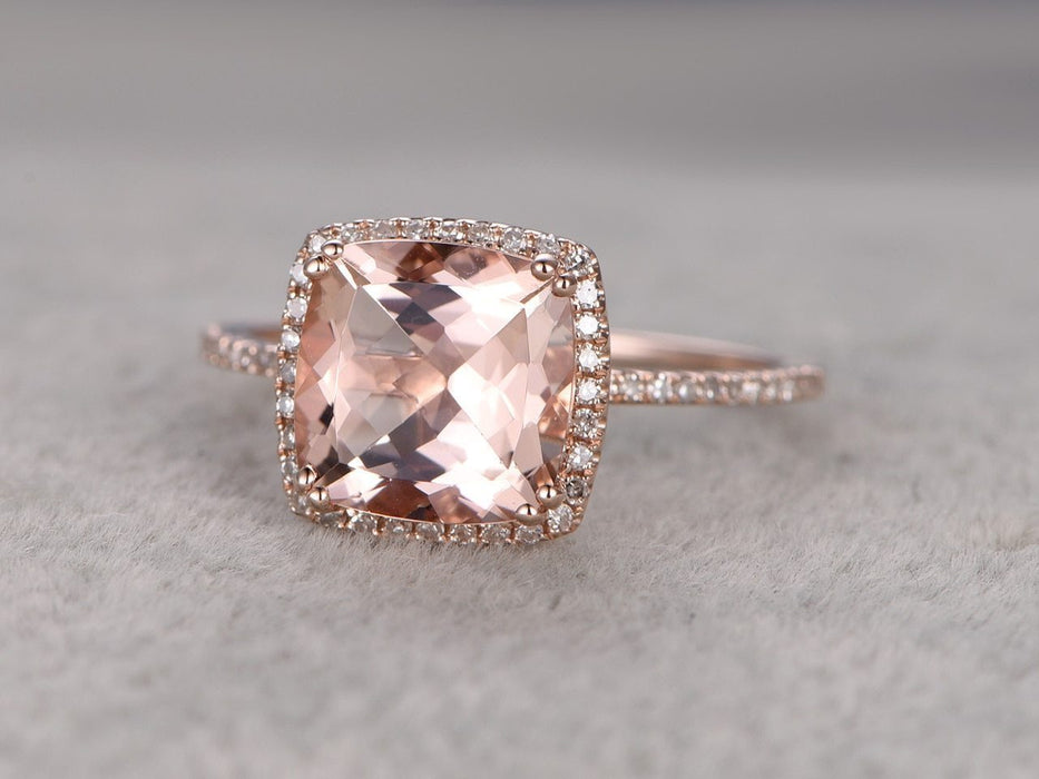 1.50 Carat Cushion Cut Morganite and Diamond Engagement Ring in White Gold