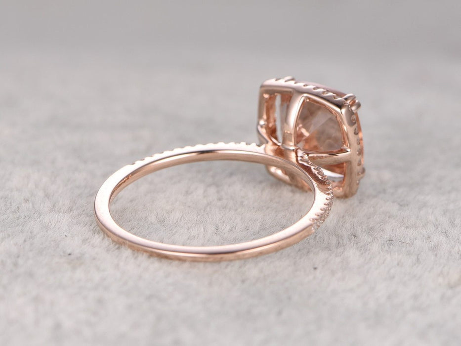 1.50 Carat Cushion Cut Morganite and Diamond Engagement Ring in White Gold