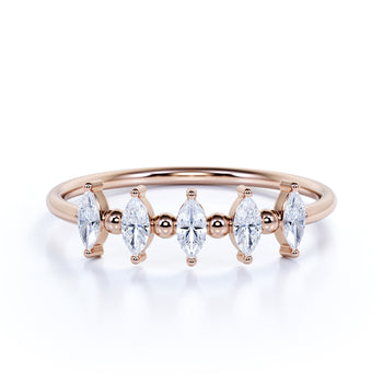 Stunning 5 Stone Marquise Cut Diamond Stackable Wedding Ring Band in Rose Gold