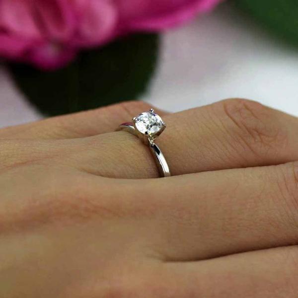 0.5 Carat Round Cut Solitaire Engagement Ring in White Gold over Sterling Silver