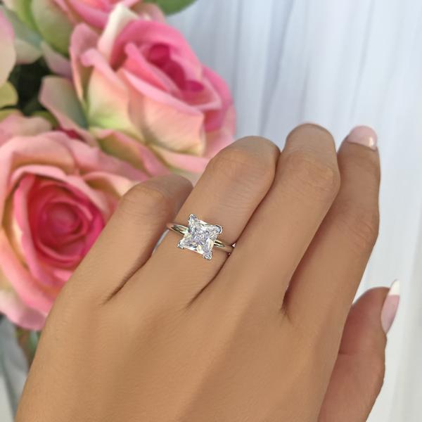 2 Carat Shank Princess Cut Solitaire Engagement Ring in White Gold over Sterling Silver