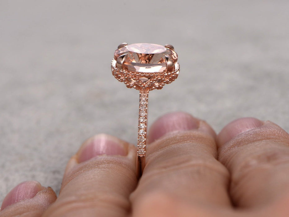 Antique 1.25 Carat Oval Cut Morganite and Diamond Engagement Ring in Rose Gold