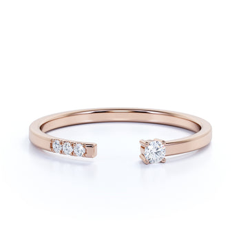 Dainty Open Stacking Ring with Round Diamonds in Rose Gold