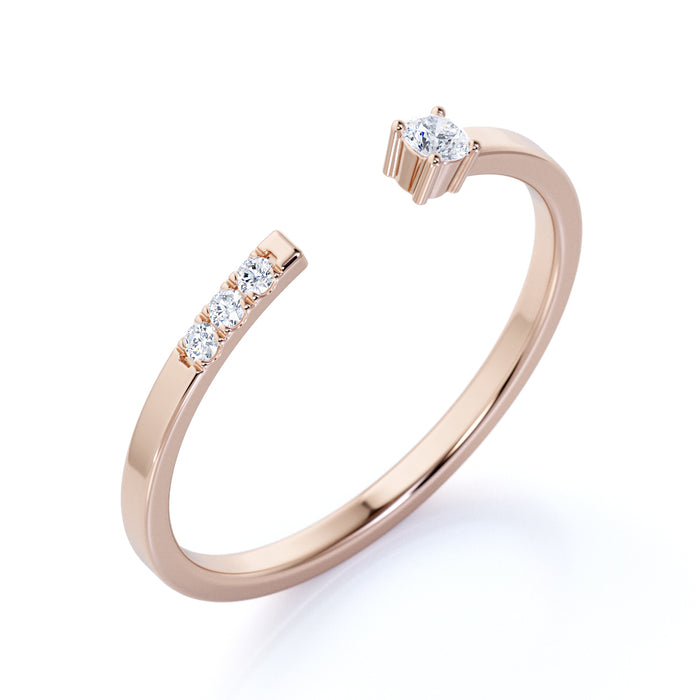 Dainty Open Stacking Ring with Round Diamonds in Rose Gold