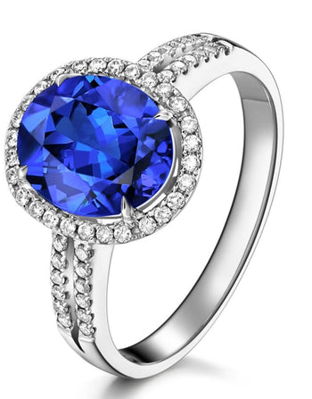 2 Carat Oval Cut Beautiful Sapphire and Diamond Halo Engagement Ring