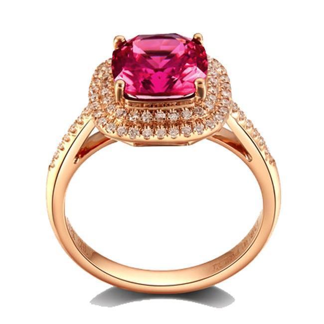 2 Carat cushion cut Ruby and Diamond Halo Engagement Ring