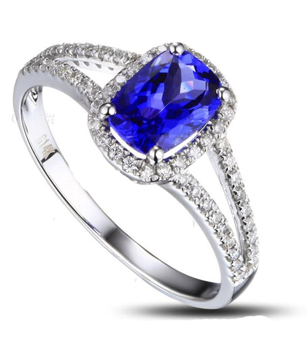 2 Carat Cushion Cut Sapphire and Diamond Halo Engagement Ring