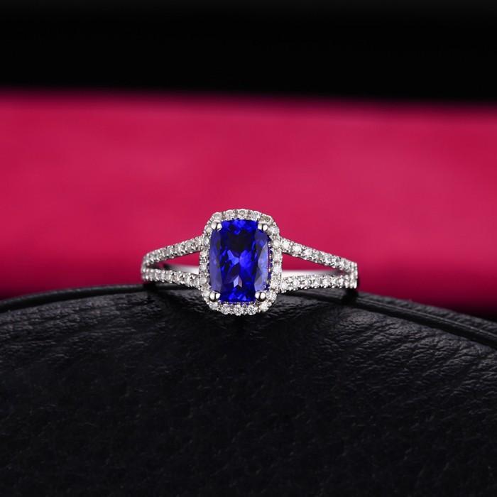 2 Carat Cushion Cut Sapphire and Diamond Halo Engagement Ring