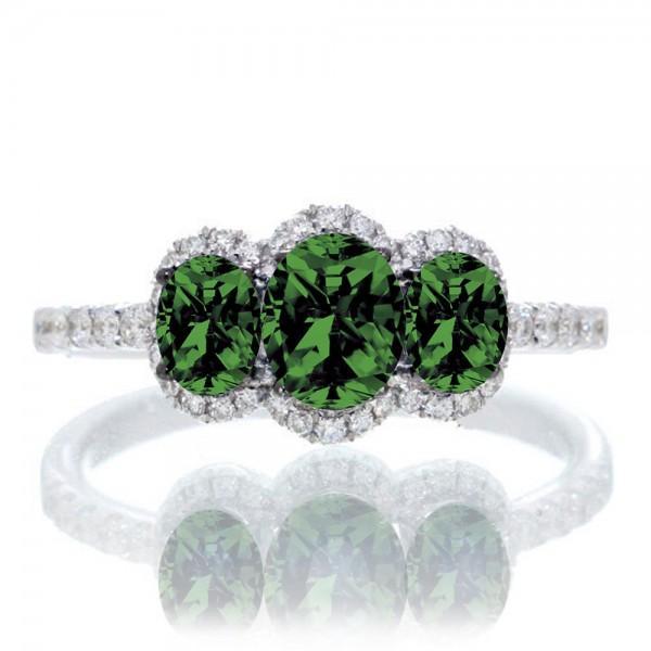 2 Carat Oval Cut Three Stone Trilogy Emerald Engagement Ring