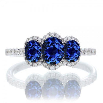 2 Carat Oval Cut Three Stone Trilogy Sapphire Engagement Ring