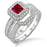 2 Carat Ruby & Diamond Antique Halo Bridal set on 9k White Gold