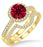 2 Carat Ruby & Diamond Halo Bridal Set Engagement Ring on 9k Yellow Gold