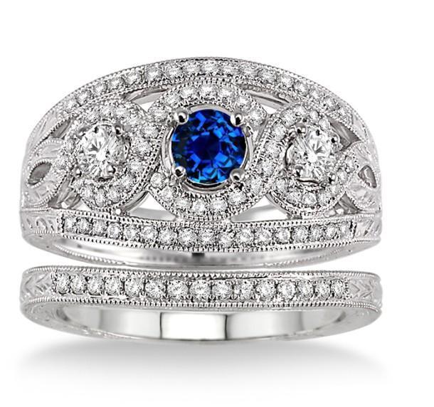 2 Carat Sapphire and Diamond Trilogy Bridal Ring Set