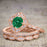 Affordable Antique Artdeco 2.25 Carat Round Emerald and Diamond Halo Wedding Trio Ring Set in Rose Gold