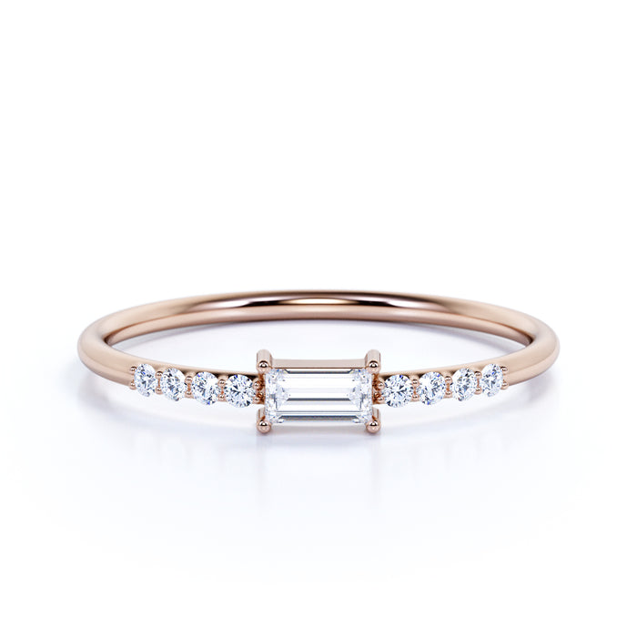 Baguette Cut Diamond Stacking Ring in Rose Gold