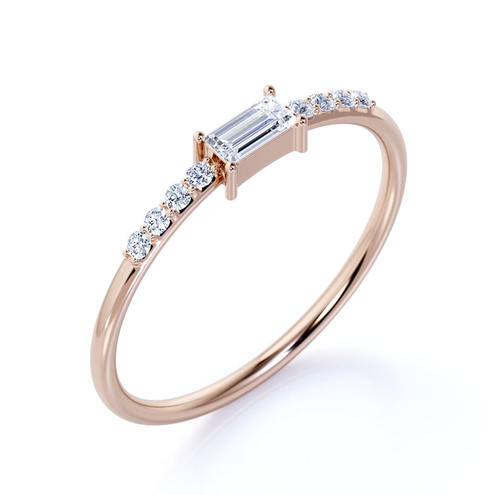 Baguette Cut Diamond Stacking Ring in Rose Gold