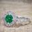 Affordable pair 2 Carat Emerald and Diamond Antique Wedding Ring Set in White Gold