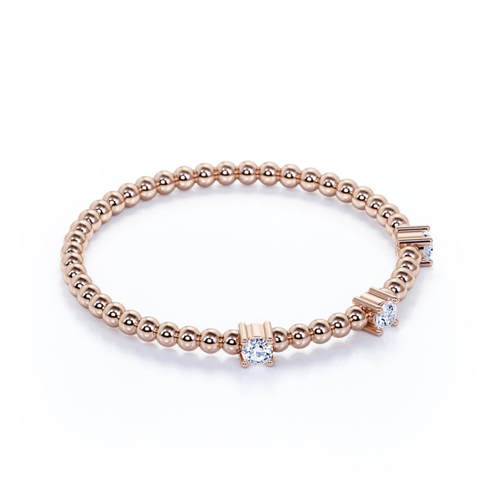 Twisted Band Style Diamond Trilogy Stacking Ring in Rose Gold