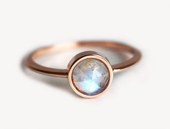 Bezel Setting 1.50 Carat Round Cut Rainbow Moonstone Solitaire Engagement Ring in Rose Gold