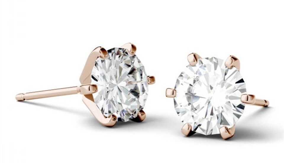 6 Prong 2 Carat Round Cut Moissanite Classic Stud Earrings in Rose Gold